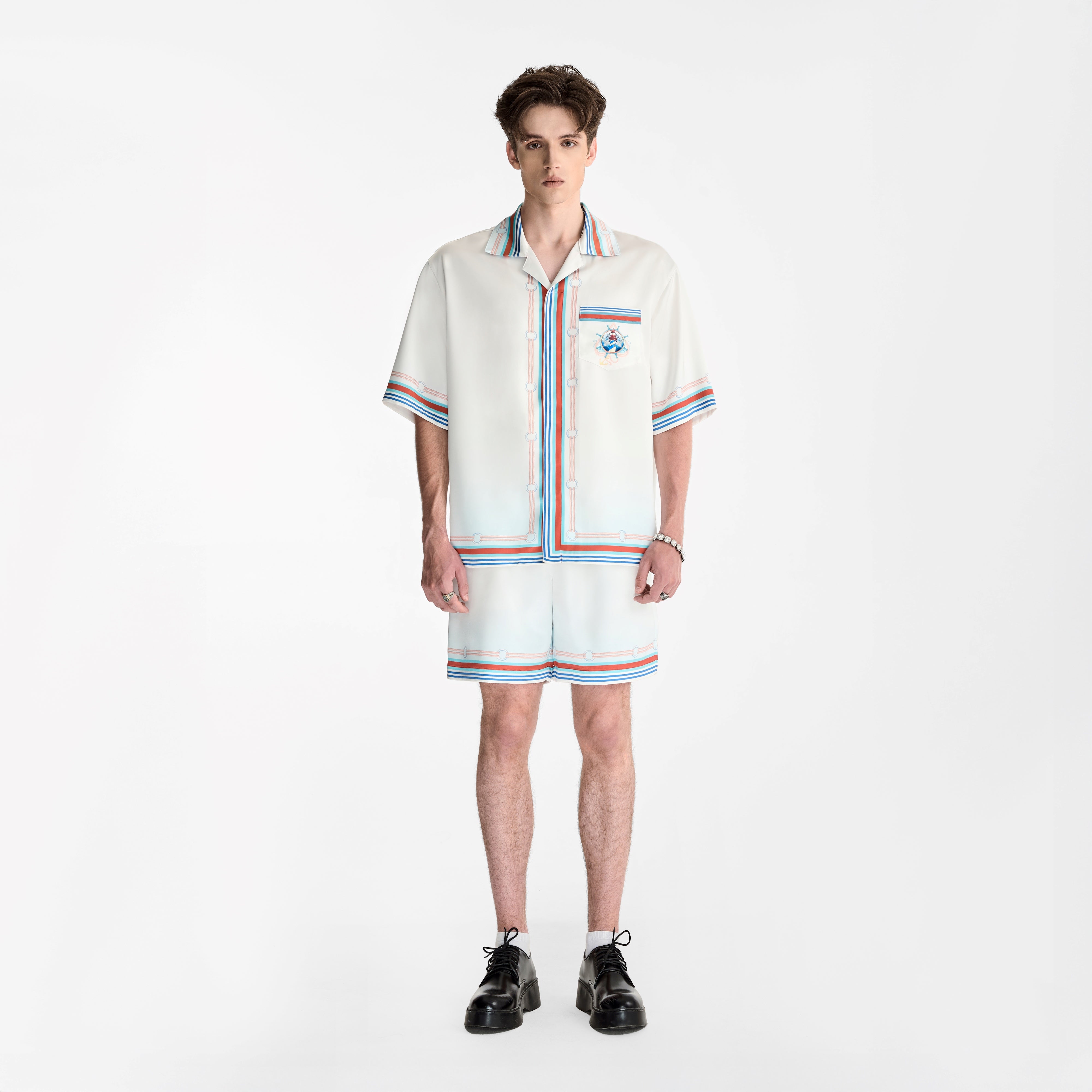 Echolight Silk Shorts | Premium Printed Silk Taffeta Ocean Opulence Lighthouse
