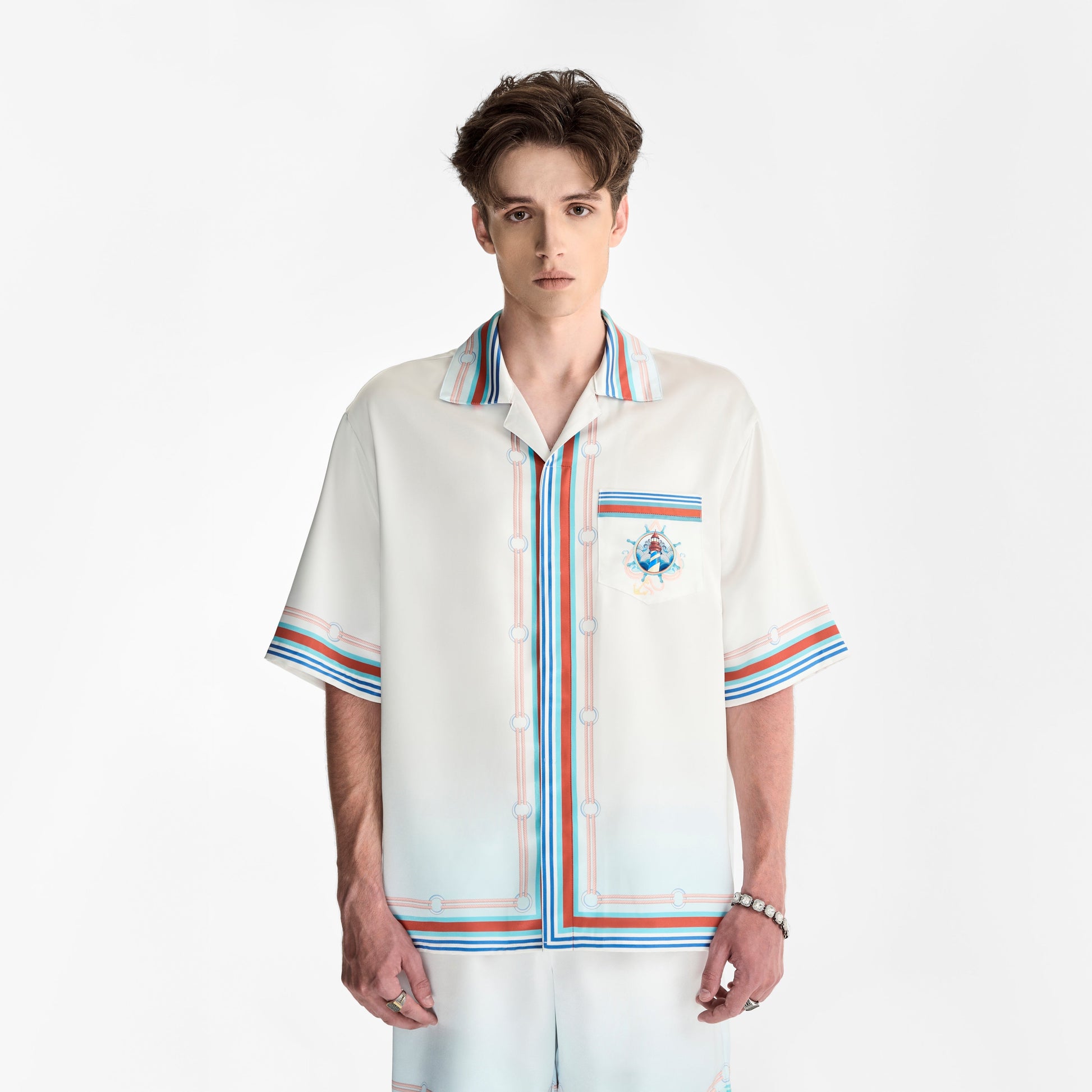 Echolight Silk Shirt | Premium Printed Silk Taffeta Ocean Opulence Lighthouse
