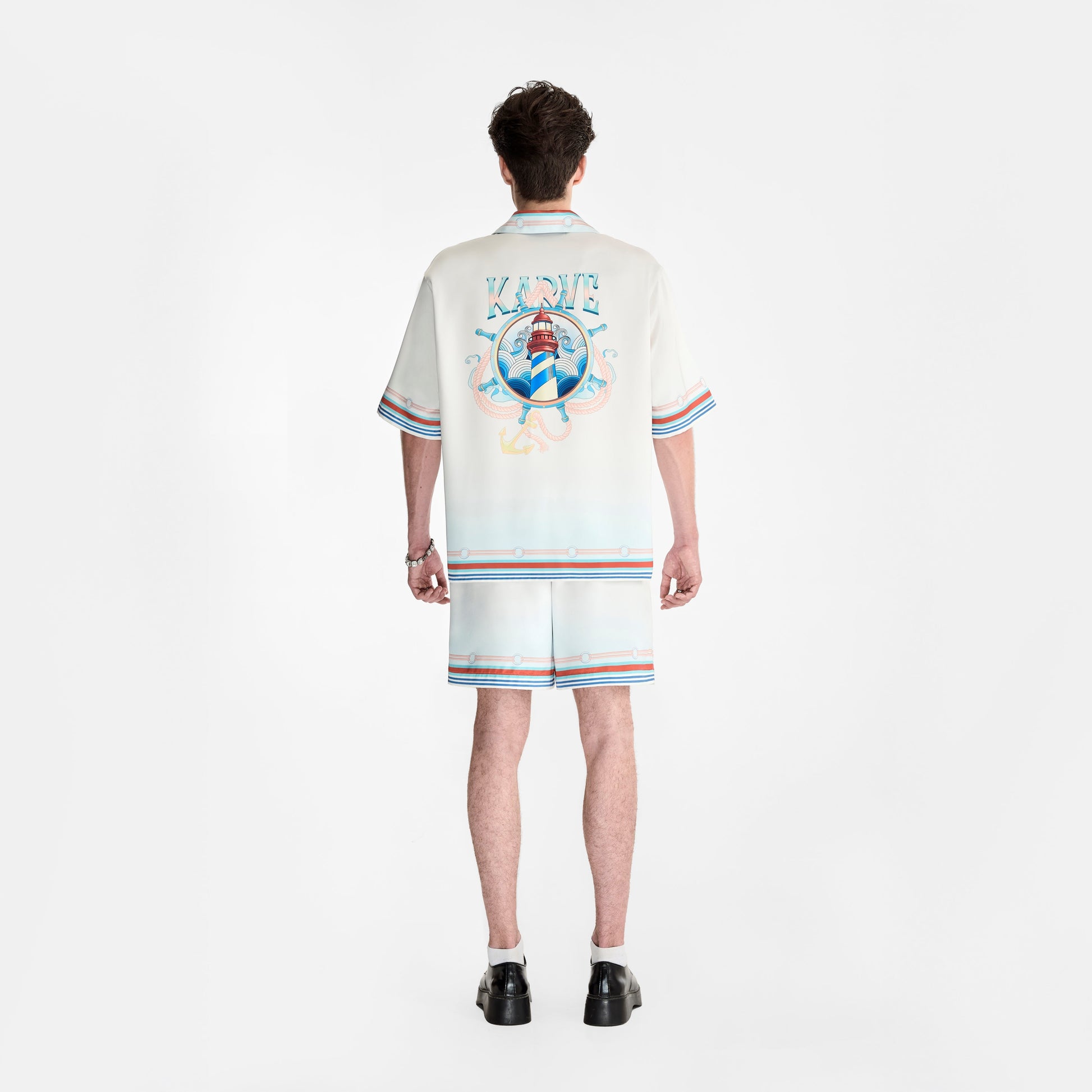 Echolight Silk Shirt | Premium Printed Silk Taffeta Ocean Opulence Lighthouse