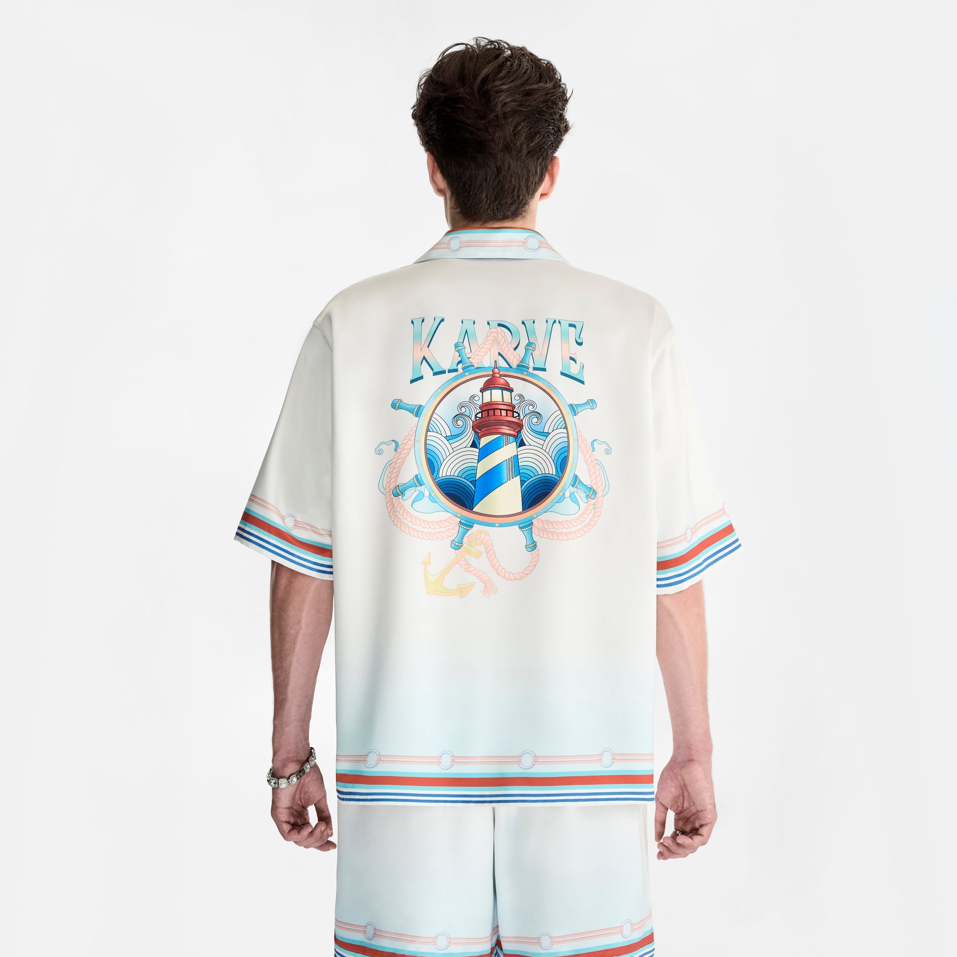 Echolight Silk Shirt | Premium Printed Silk Taffeta Ocean Opulence Lighthouse