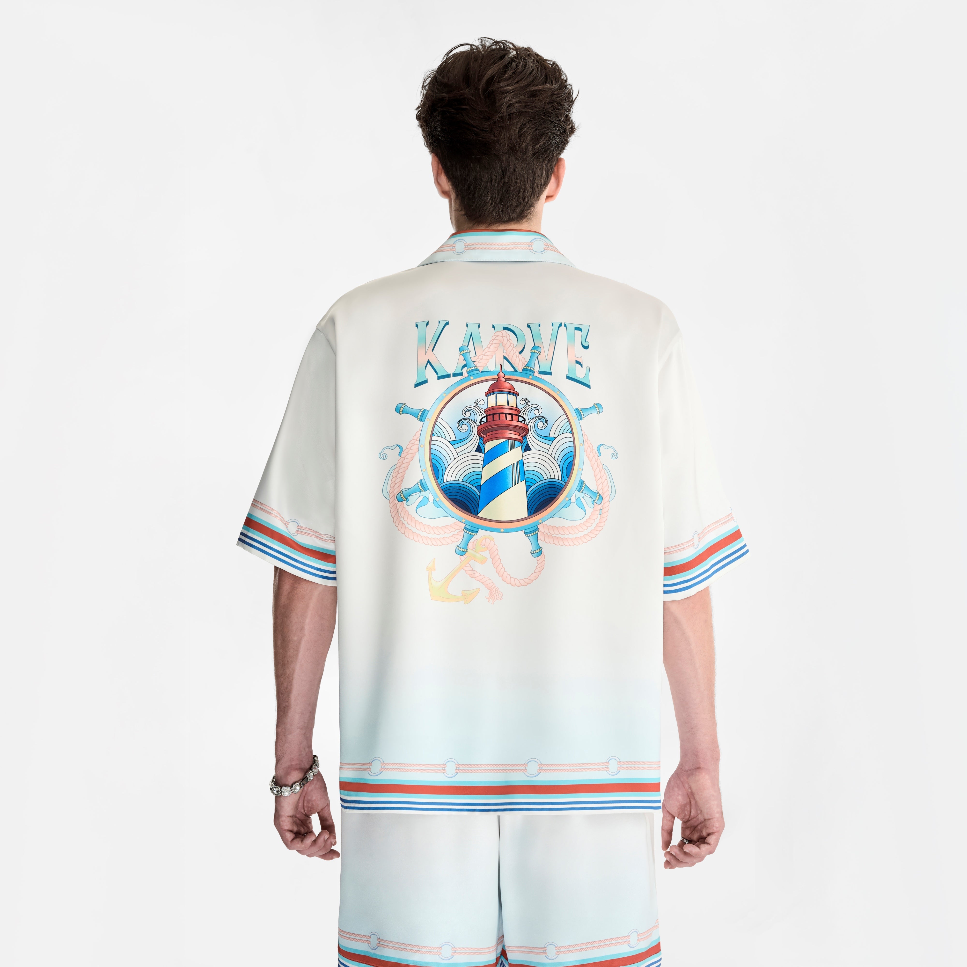 Echolight Silk Shirt | Premium Printed Silk Taffeta Ocean Opulence Lighthouse
