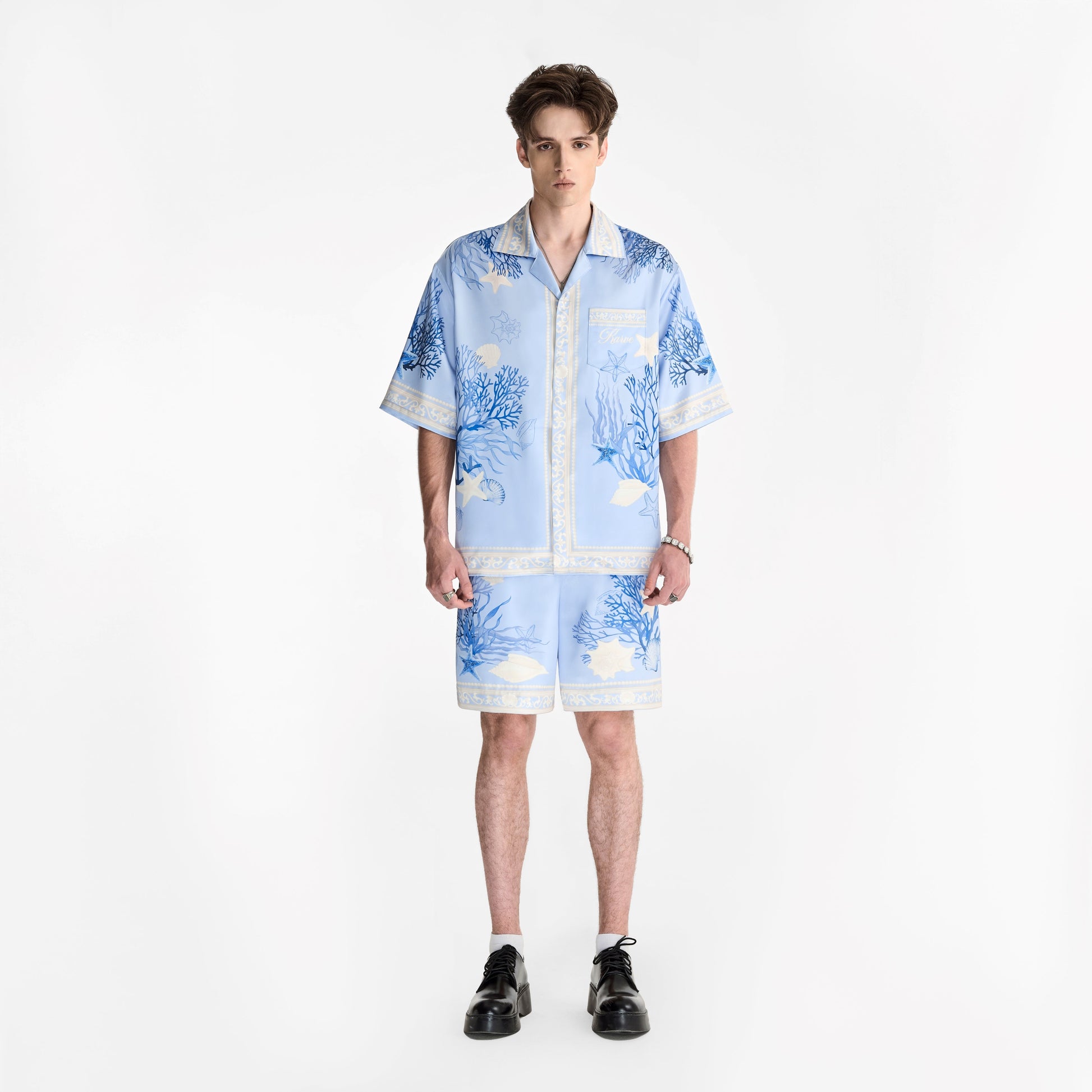 Rococo Coraline Blue Silk Shorts | Premium Printed Silk Refined Streetstyle Mermaid