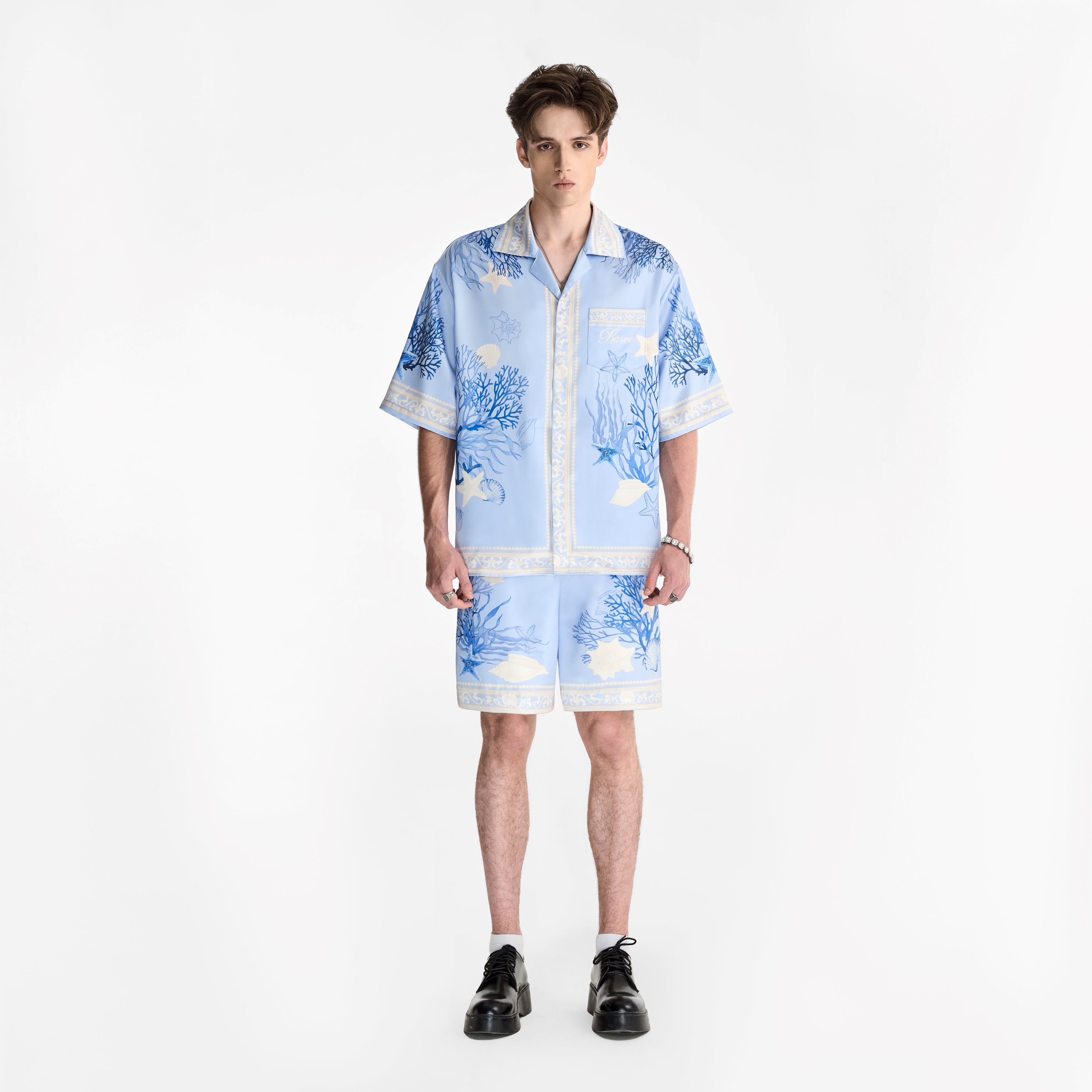 Rococo Coraline Blue Silk Shorts | Premium Printed Silk Refined Streetstyle Mermaid
