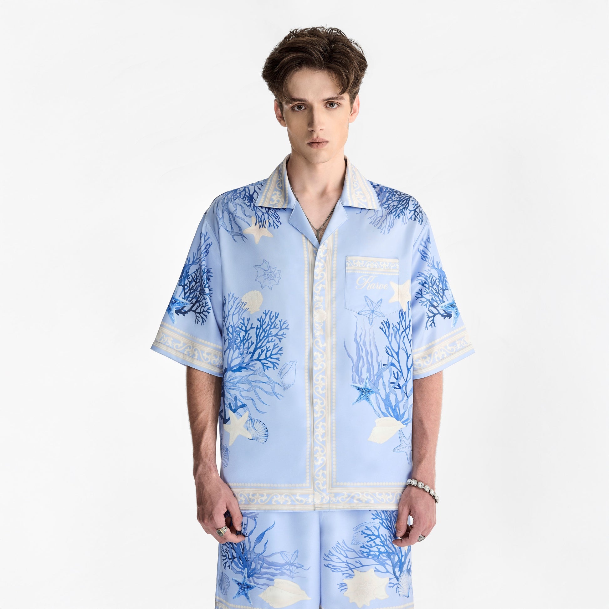 Rococo Coraline Blue Silk Shirt | Premium Printed Silk Refined Streetstyle Mermaid