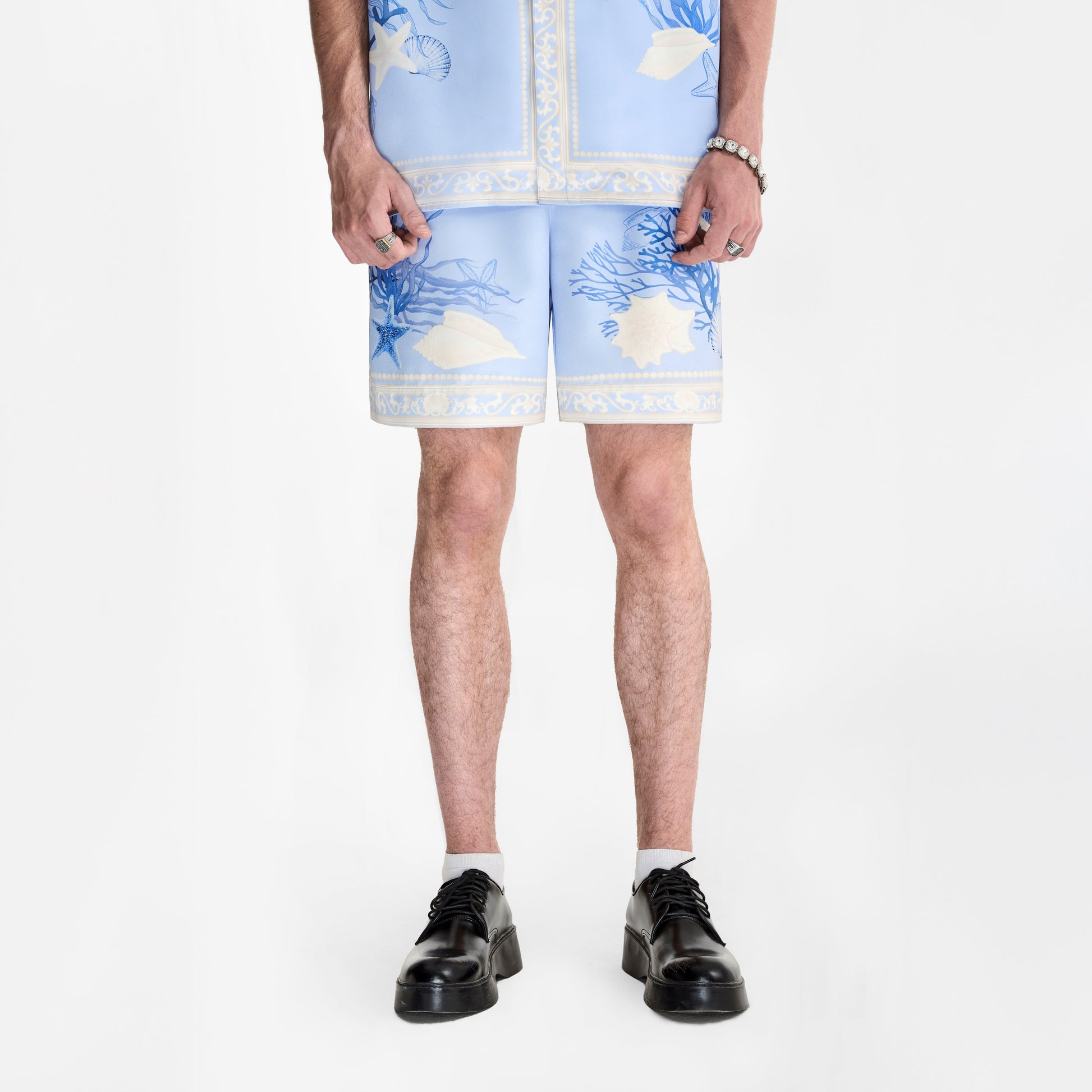 Rococo Coraline Blue Silk Shorts | Premium Printed Silk Refined Streetstyle Mermaid