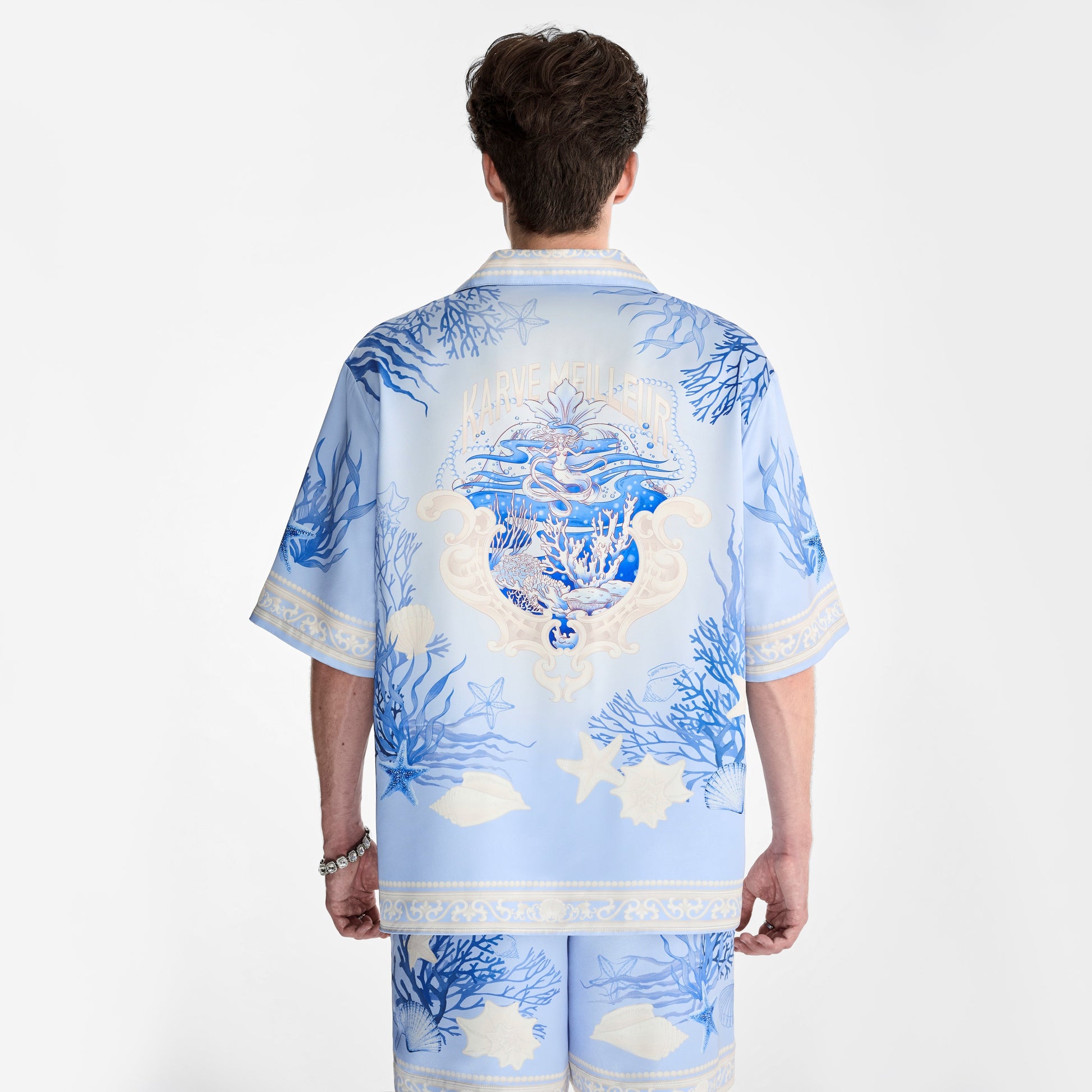 Rococo Coraline Blue Silk Shirt | Premium Printed Silk Refined Streetstyle Mermaid