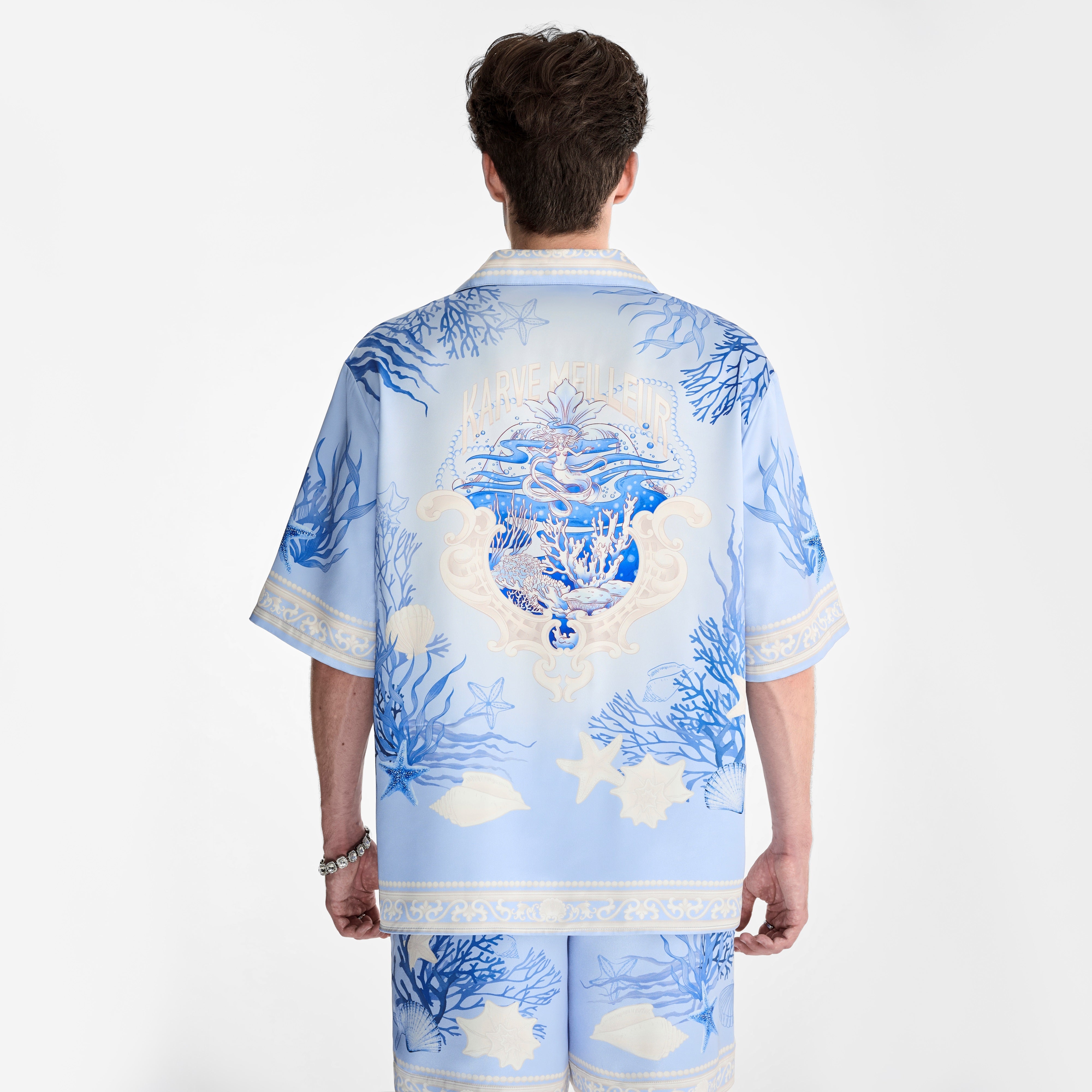 Rococo Coraline Blue Silk Shirt | Premium Printed Silk Refined Streetstyle Mermaid
