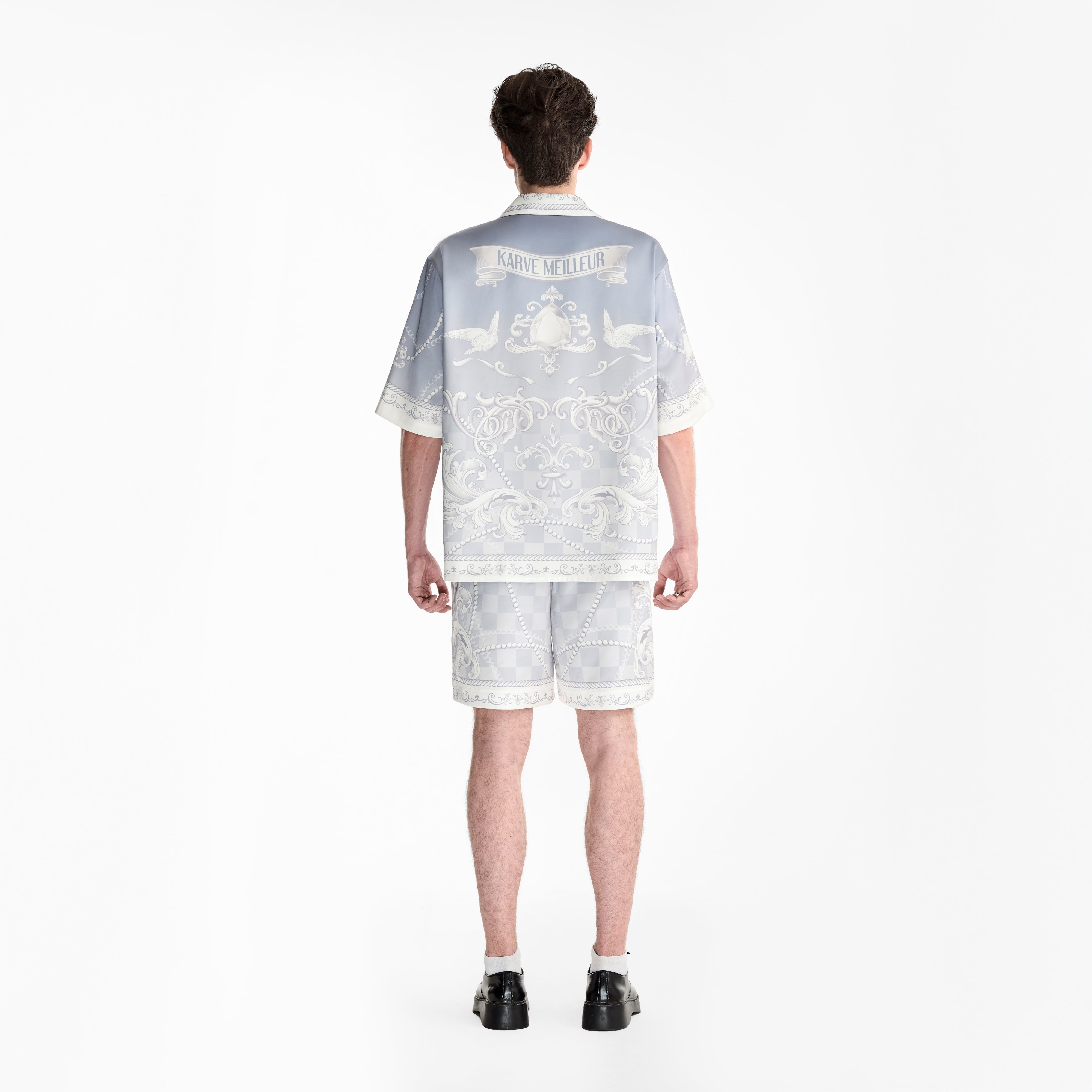 Epiphany Silk Shorts | Premium Printed Silk Tonal Checkerboard Gradient Grey