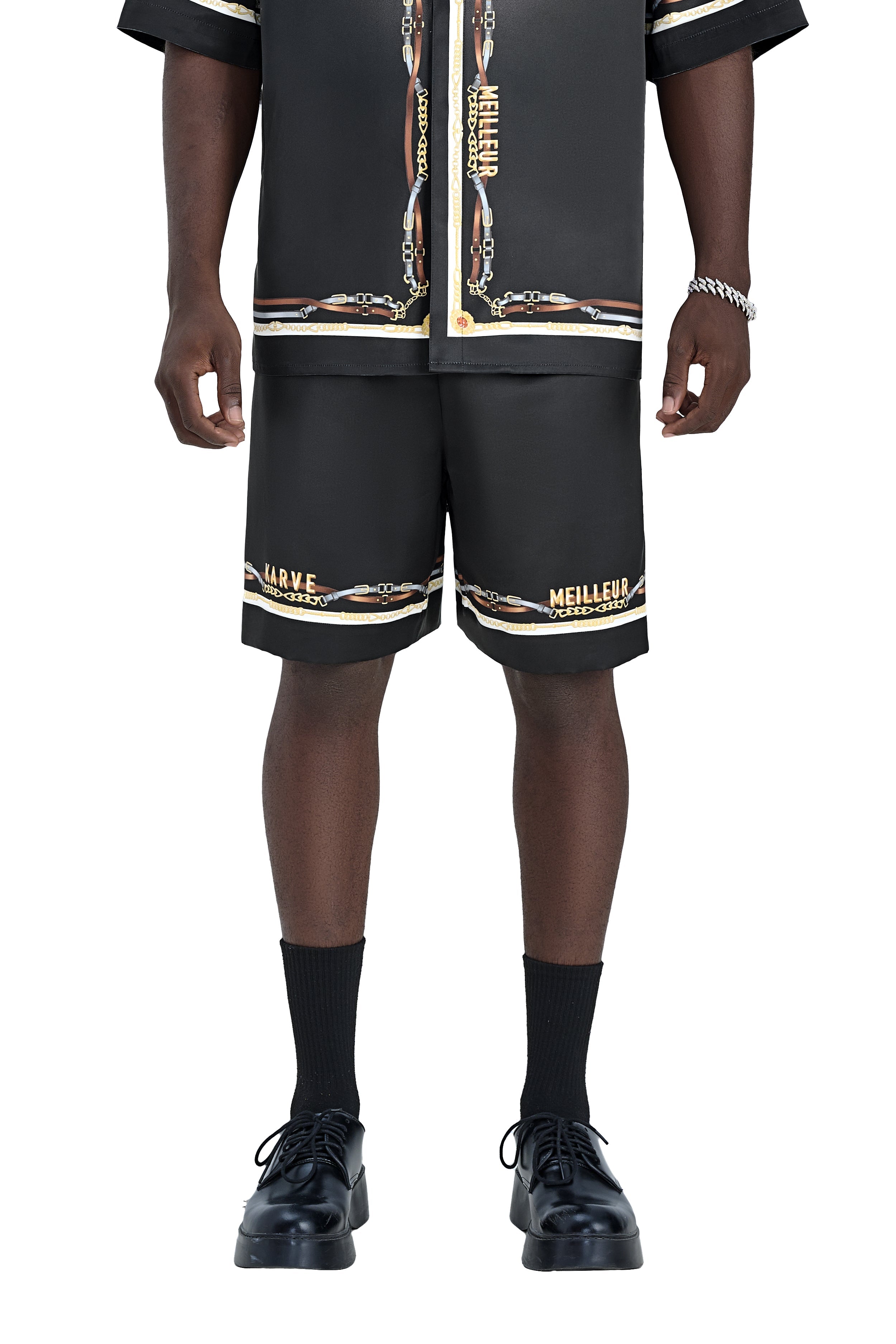 Black Ace Silk Shorts | Printed Silk Relaxed Fit Decadent Dice Game