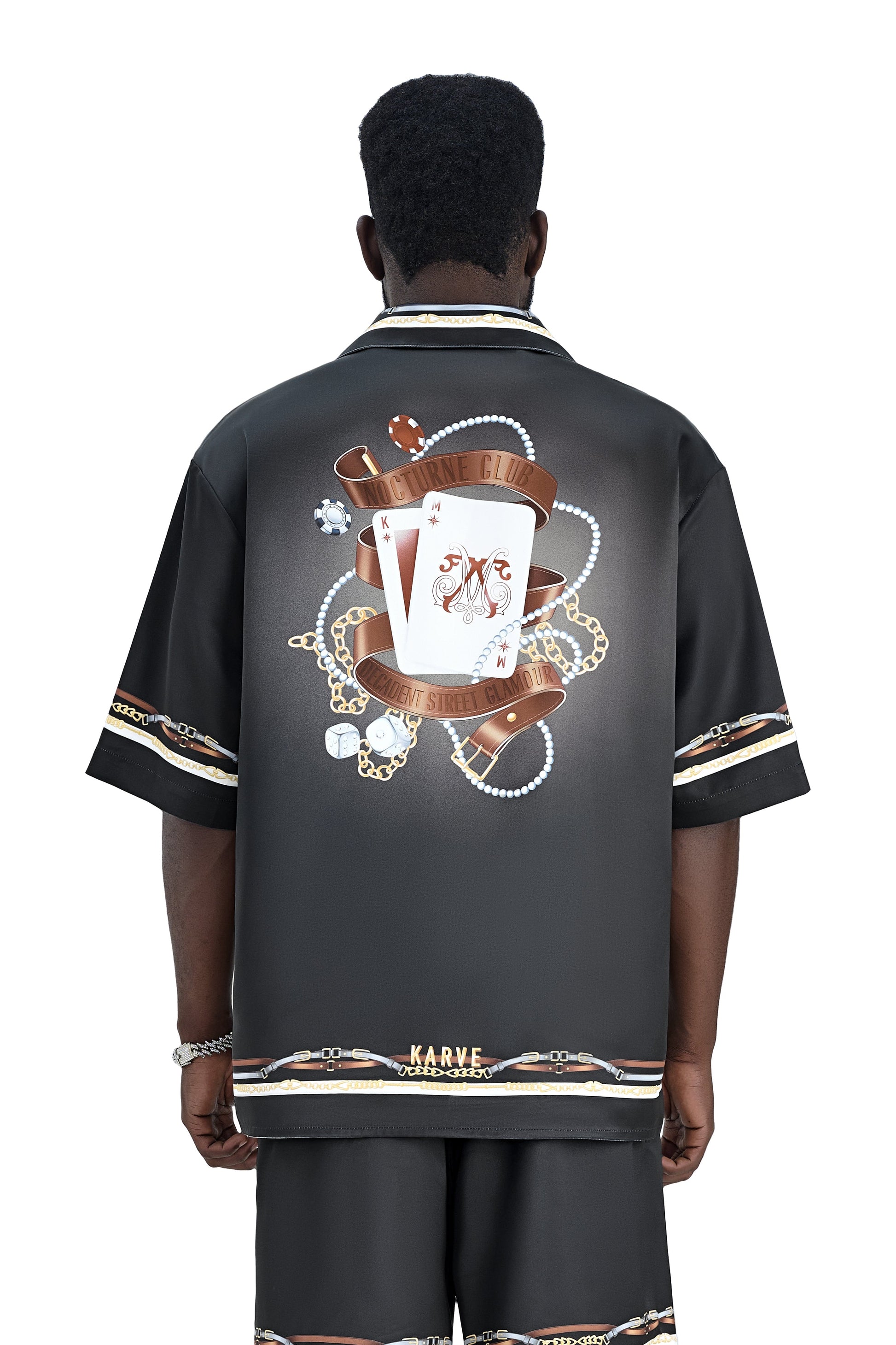Black Ace Silk Shirt | Printed Silk Cuban Collar Short Sleeve Decadent Dice Game