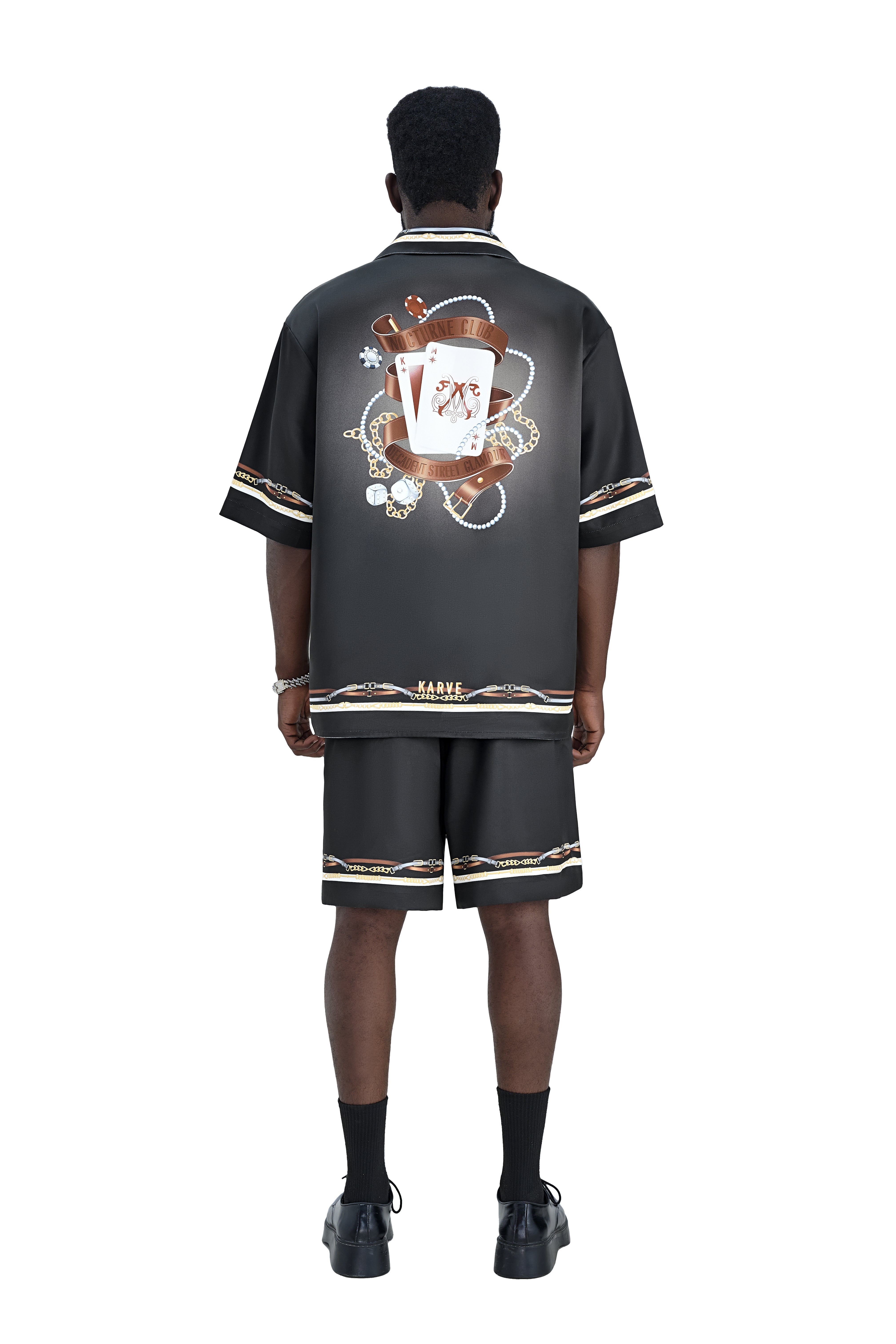 Black Ace Silk Shirt | Printed Silk Cuban Collar Short Sleeve Decadent Dice Game