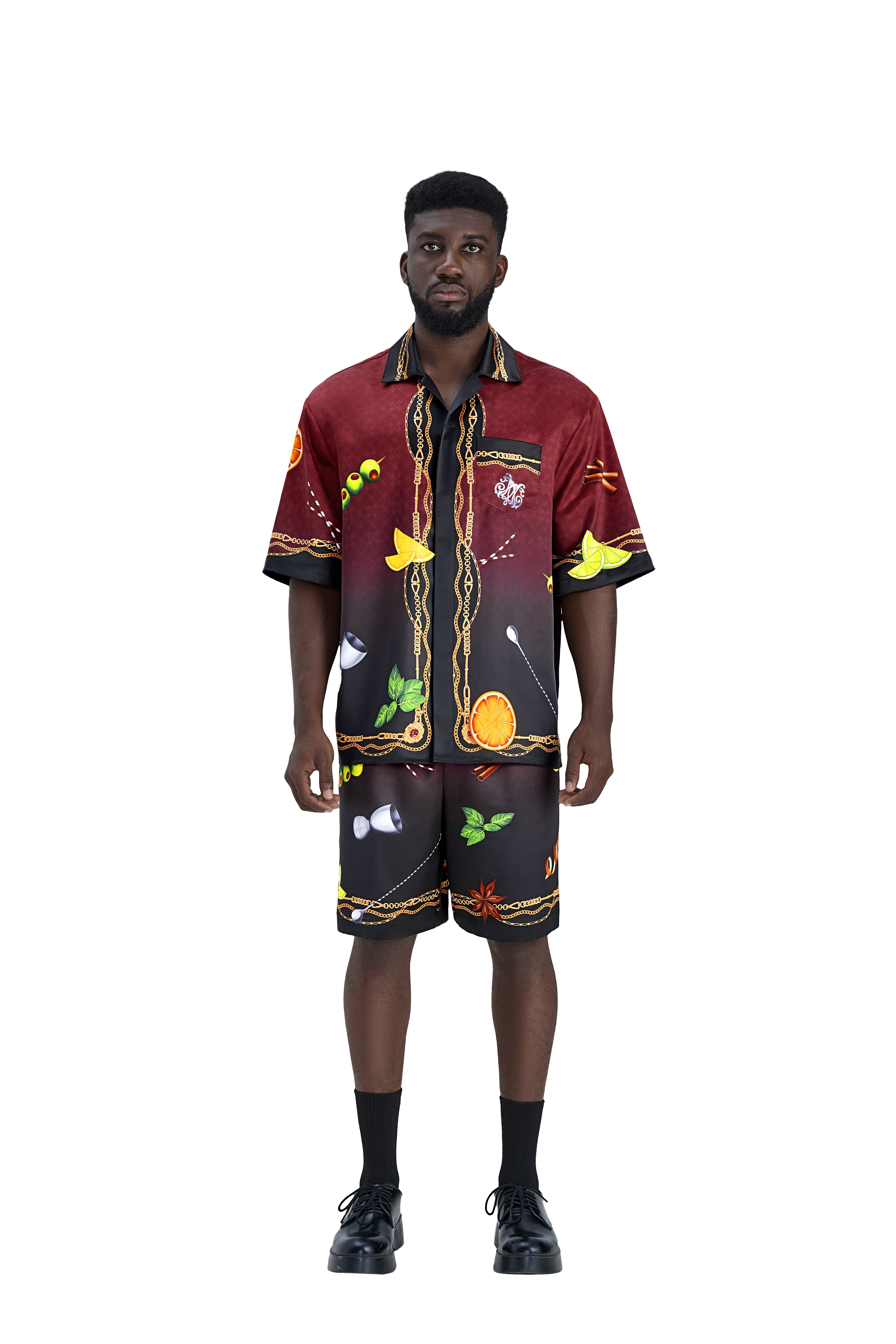Agent 00K Silk Shirt | Printed Silk Taffeta Cuban Collar Short Sleeve Nightlife Cocktail