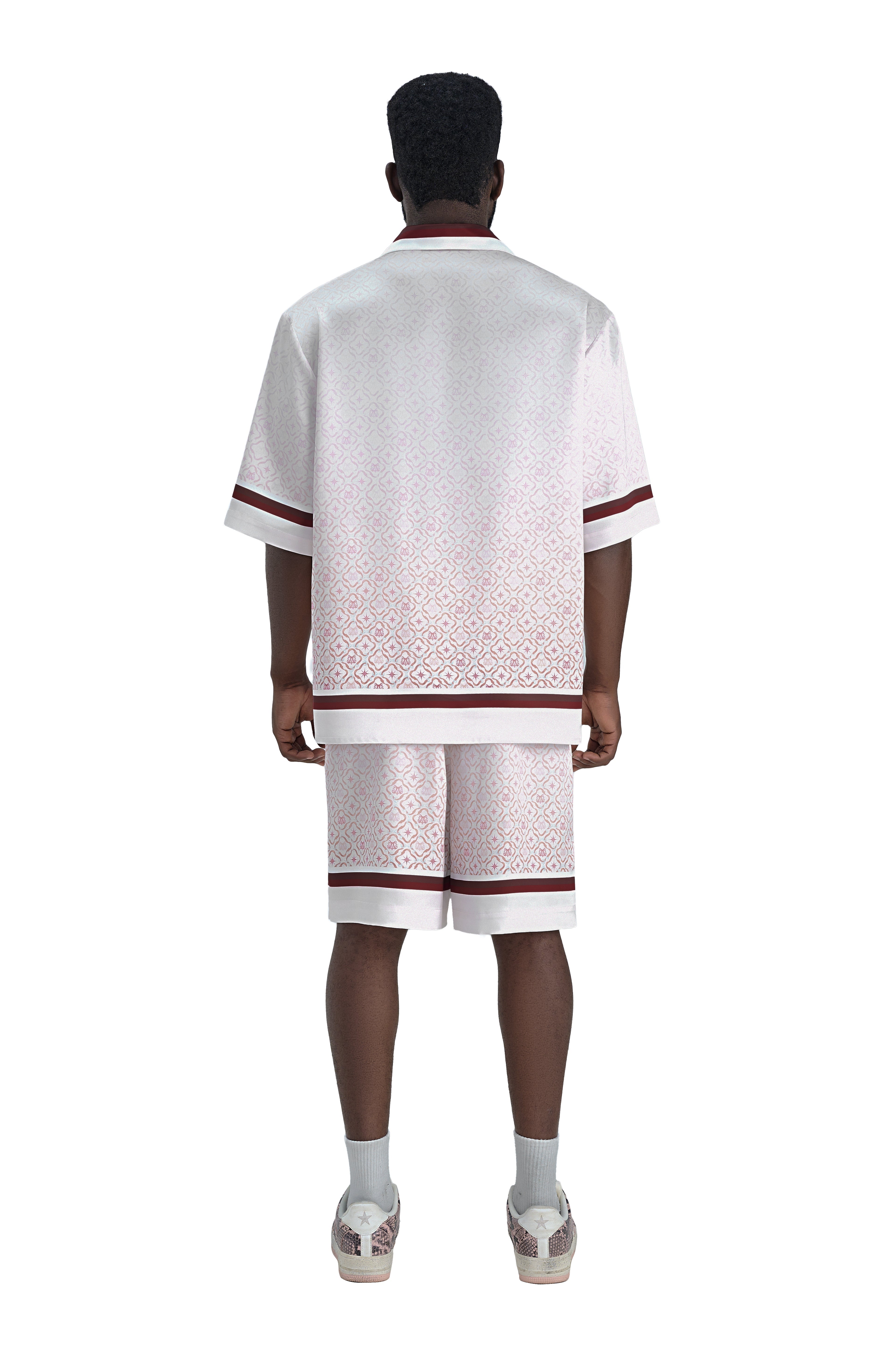 K Mania Red Silk Shirt | Printed Silk Short-Sleeve Luxury Monogram Design