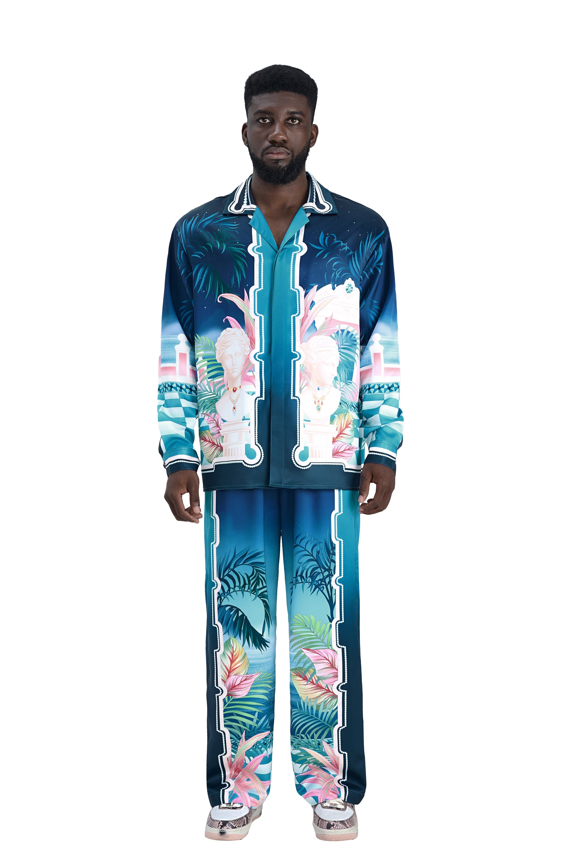 The Playa Duke Silk Shirt | Premium Printed Silk Taffeta Cuban Collar Long Sleeve Maximalist Tropical Baroque