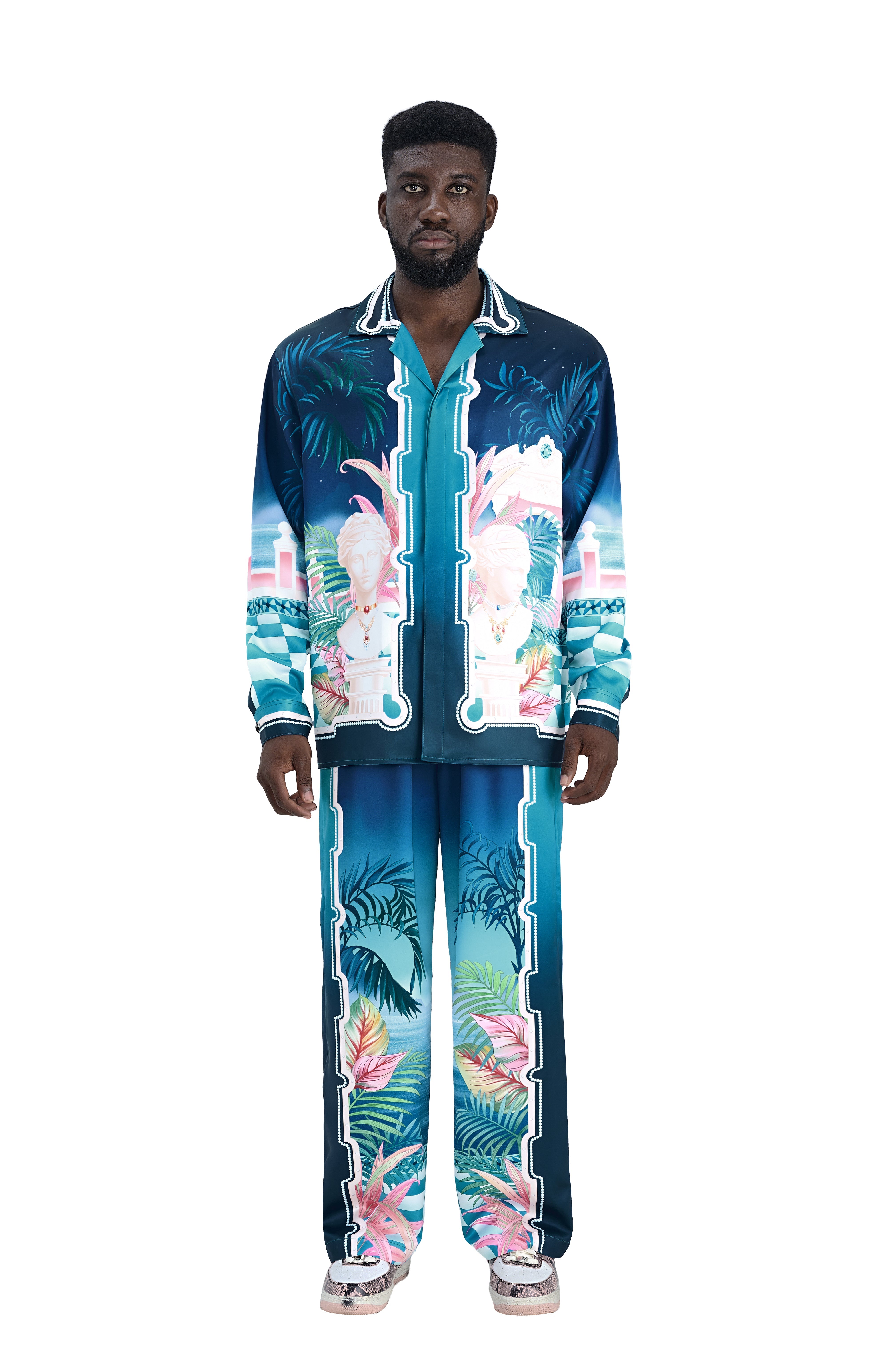 The Playa Duke Silk Shirt | Premium Printed Silk Taffeta Cuban Collar Long Sleeve Maximalist Tropical Baroque