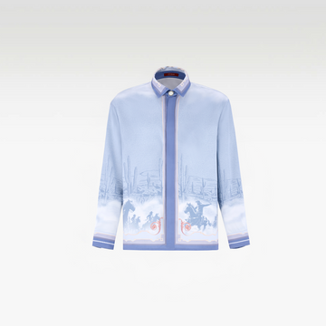 Bit Of Blue Long-Sleeved Silk Shirt | Premium Printed Silk Western Cowboy Streetstyle