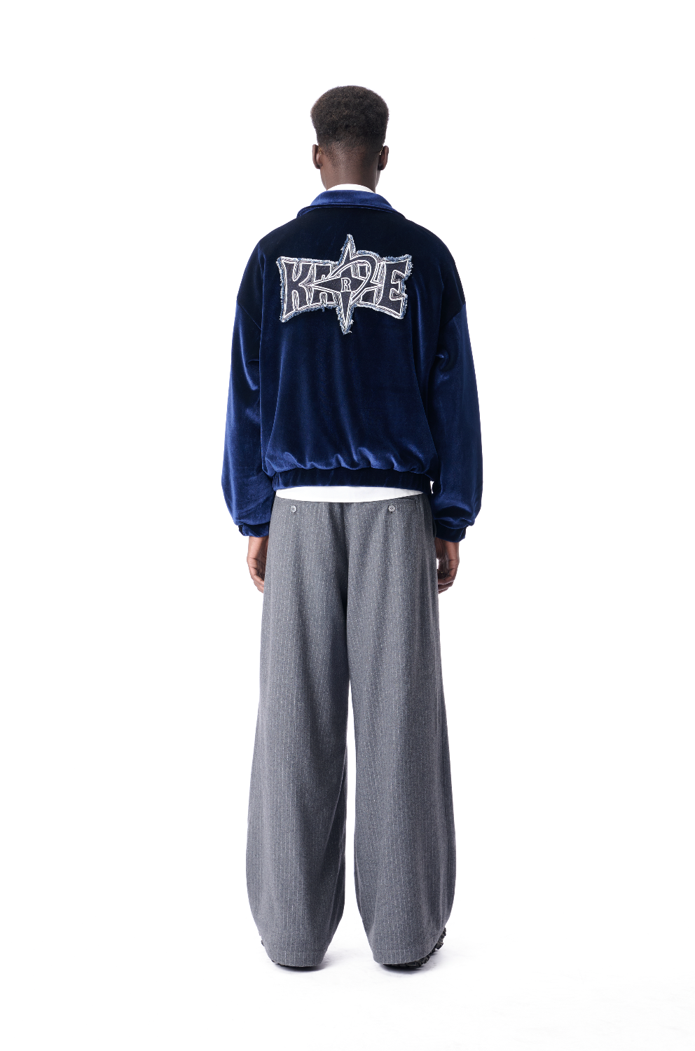 Royal Navy Velvet Jacket | Embroidered Star Graphic Streetstyle
