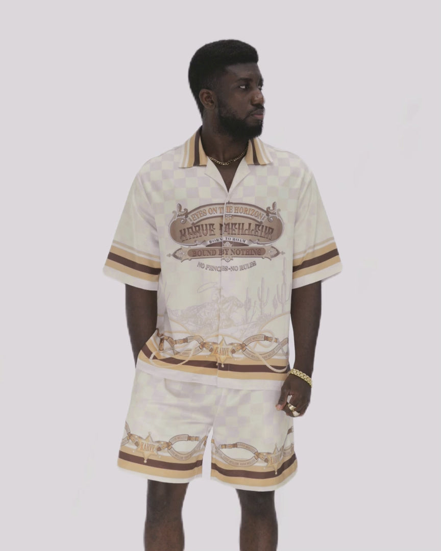 Sonoran Verse Silk Shirt | Printed Silk Short-Sleeve Luxury Wild West Cowboy Design