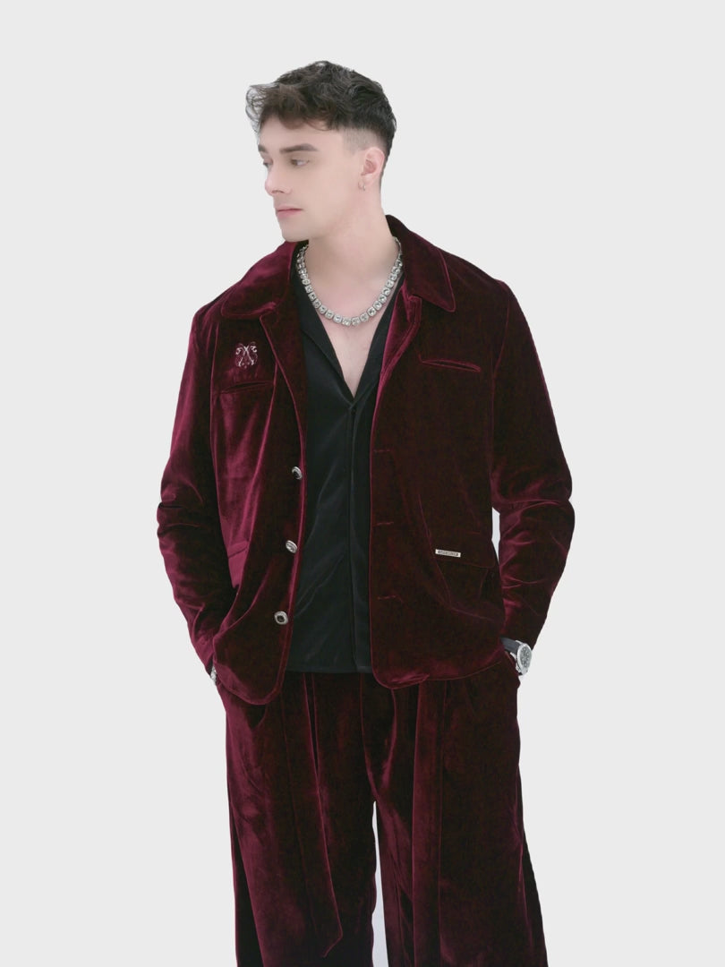 Crimson Reverie Jacket | Luxury Velvet Street Style Jacket, Signature Embroidered Decadent Bee