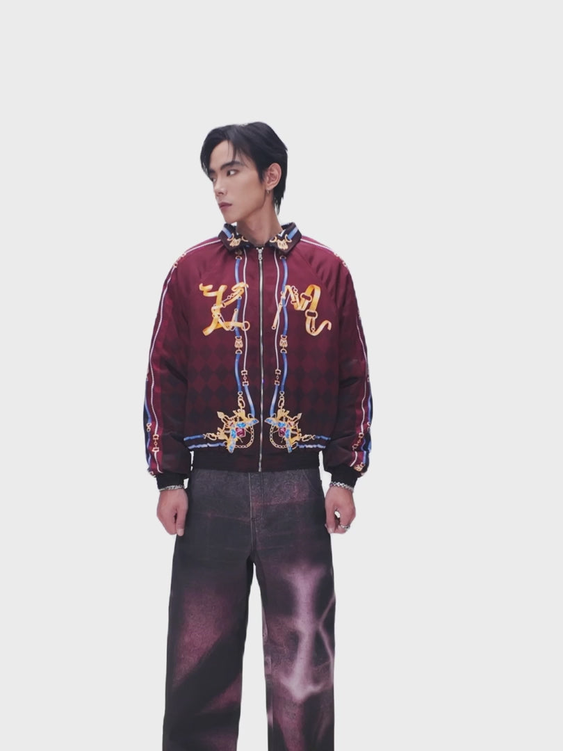 The Satin Dynasty Bomber Silk Jacket | Premium Silk Satin Baroque Print