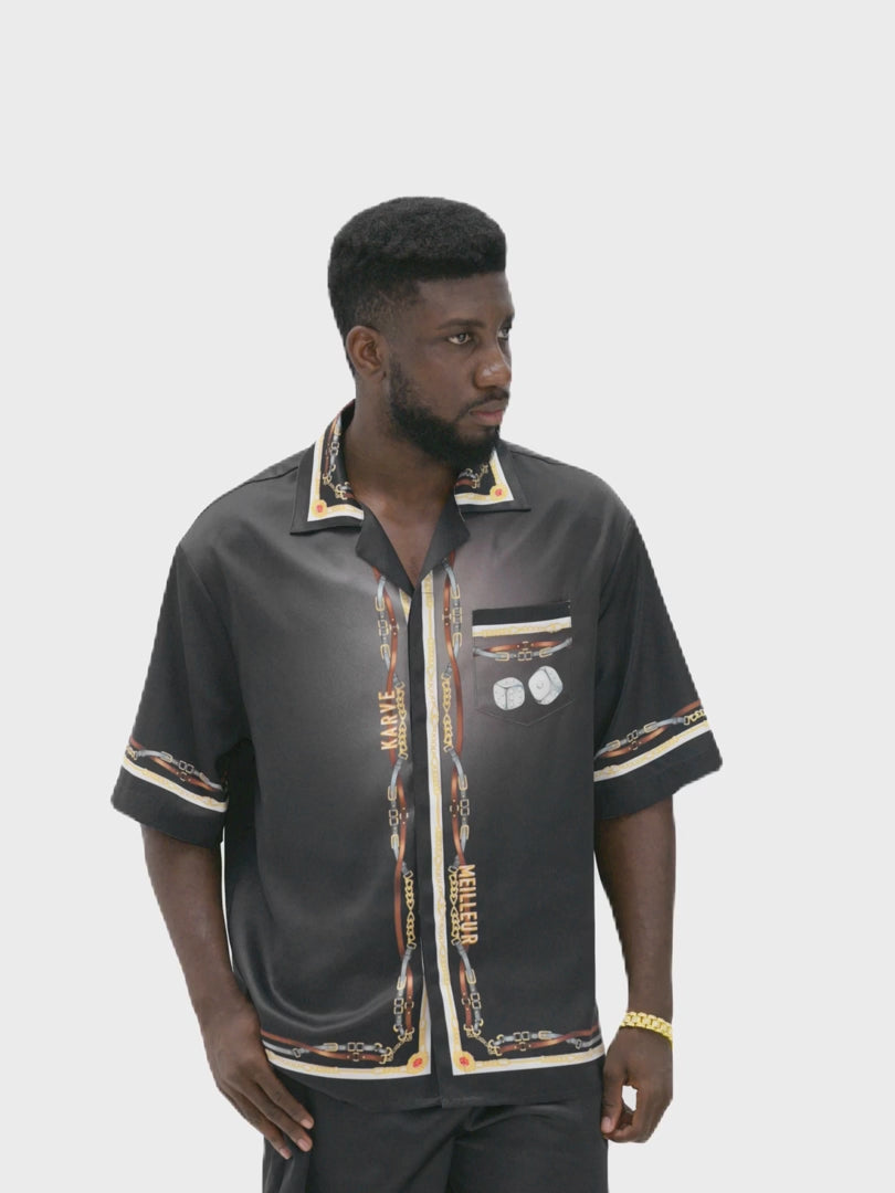 Black Ace Silk Shorts | Printed Silk Relaxed Fit Decadent Dice Game