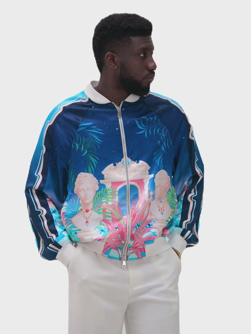 The Playa Duke Silk Bomber | Premium Printed Silk Taffeta Luxury Maximalist Tropical Baroque