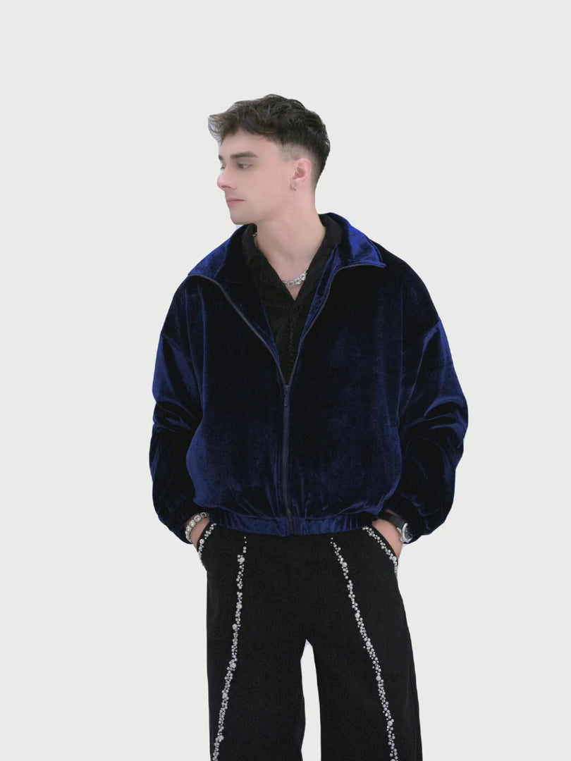 Royal Navy Velvet Jacket | Embroidered Star Graphic Streetstyle