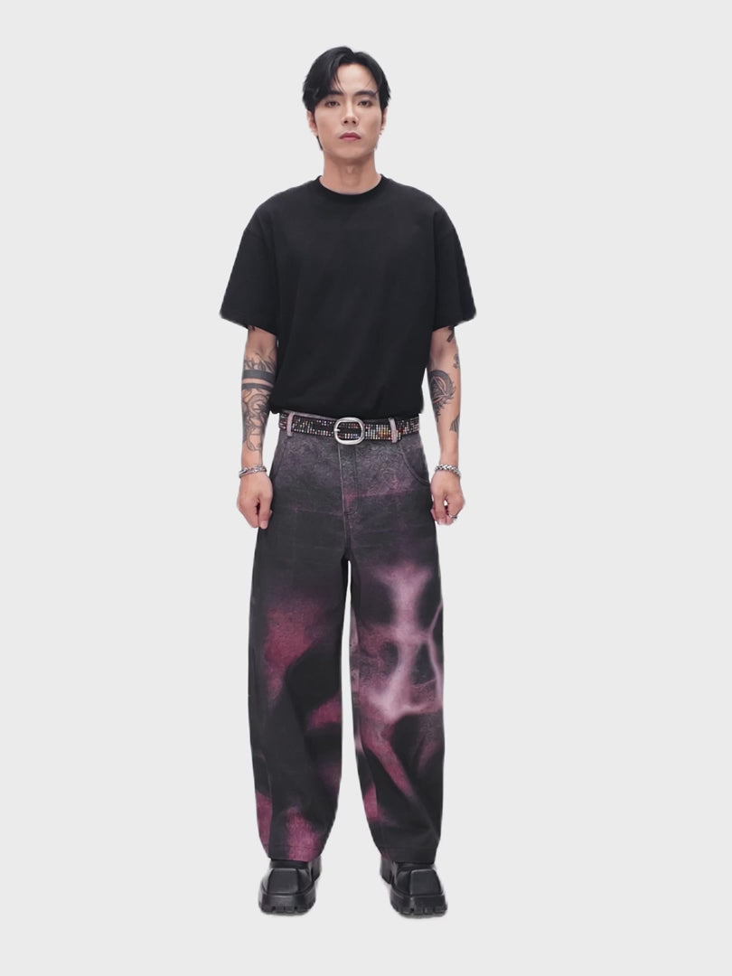 The Blade Runner Kaki Pants Pink | Wide-Leg Distressed Printed Kaki