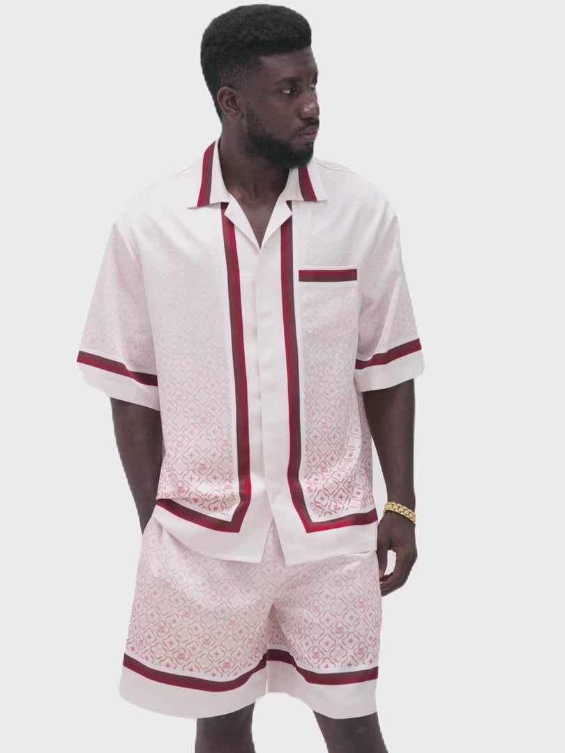 K Mania Red Silk Shirt | Printed Silk Short-Sleeve Luxury Monogram Design
