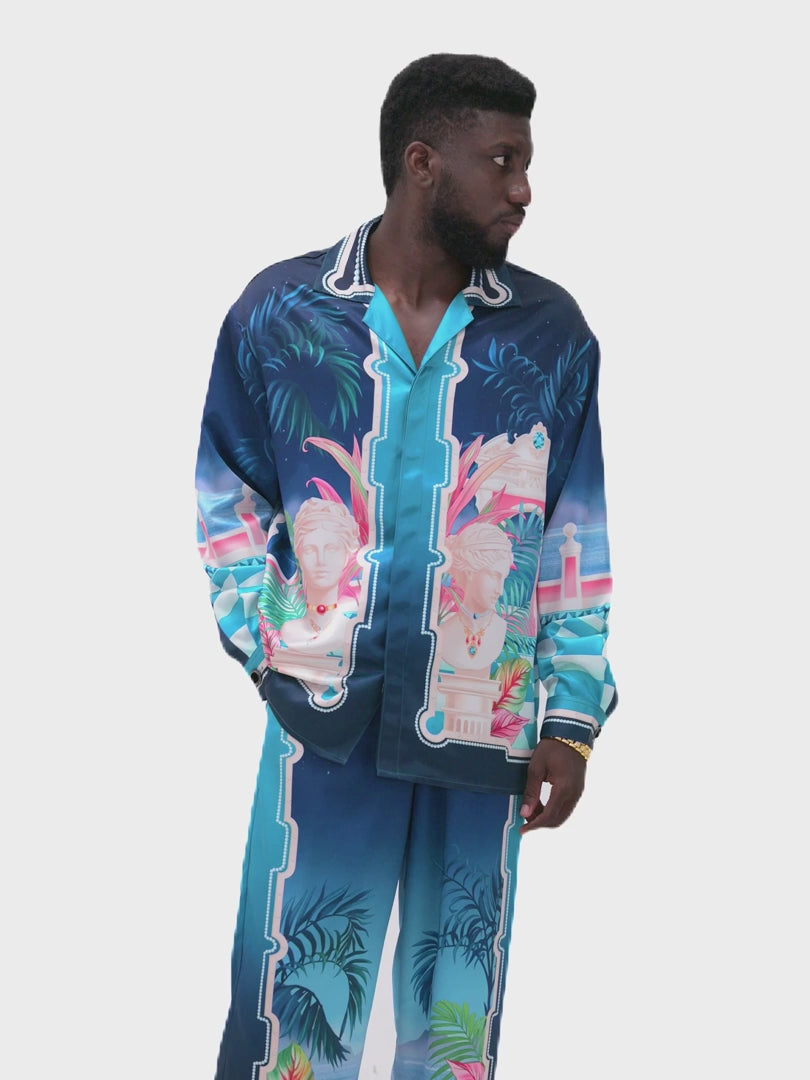The Playa Duke Silk Shirt | Premium Printed Silk Taffeta Cuban Collar Long Sleeve Maximalist Tropical Baroque