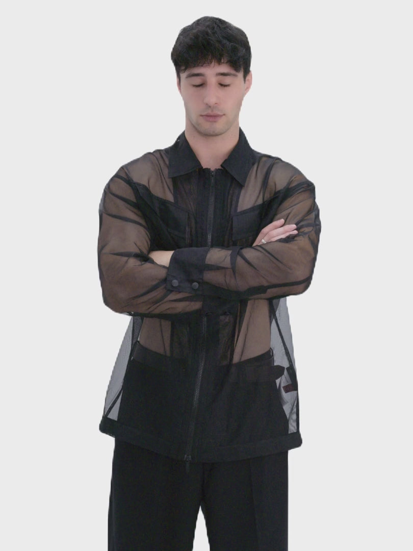 Veos Zip Black Shirt | Recycled Fabric Mesh Streetwear Long-Sleeve
