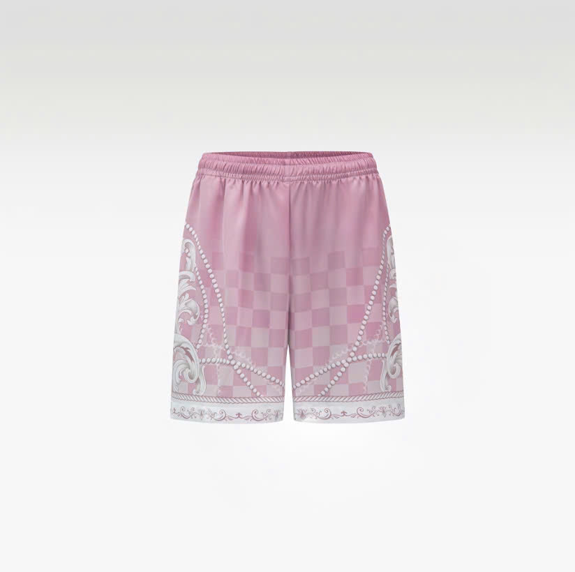 Epiphany Silk Shorts | Premium Printed Silk Tonal Checkerboard Gradient Pink
