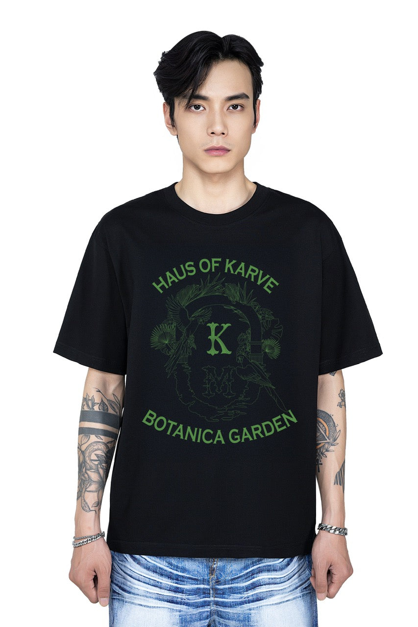 Botanica Cotton T-Shirt Black | Green Graphic Boxy Fit – Unisex Streetwear