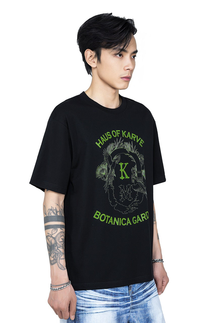 Botanica Cotton T-Shirt Black | Green Graphic Boxy Fit – Unisex Streetwear